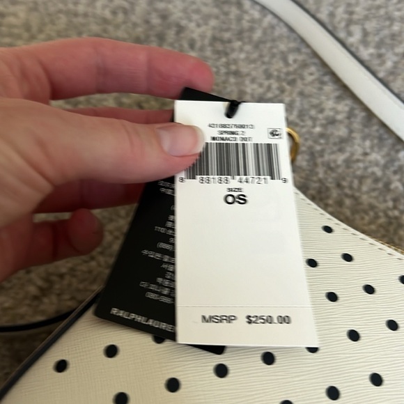NWT 🤩Lauren Ralph Lauren Navy and White Polka Dot Leather Shoulder Bag - Picture 10 of 10